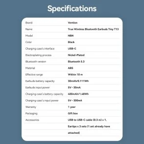 Фото: Навушники Vention Tiny T13 Black (NBNB0) № 14 | KTC