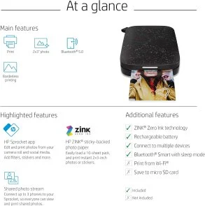 Фото: Фотопринтер HP Sprocket Portable Instant Photo Printer 2x3Inch Black Noir (HPISPB) № 5 | KTC