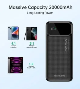 Фото: Батарея універсальна Choetech B729 20000mAh 22.5W Black № 8 | KTC
