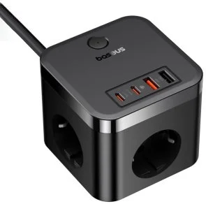 Фото: Мережевий фільтр Baseus PowerCombo Cube Power Strip 3/1.5m Black (E00066400117-00) № 2 | KTC