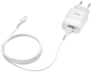 Зарядний пристрій Hoco C73A Glorious 2.4A White with AM/Lightning (6931474713056)