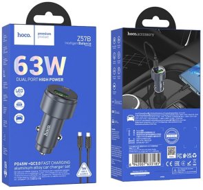Автомобільний зарядний пристрій Hoco Z57B Glorious 63W Metal Gray with Type-C / Type-C (6942007633185)