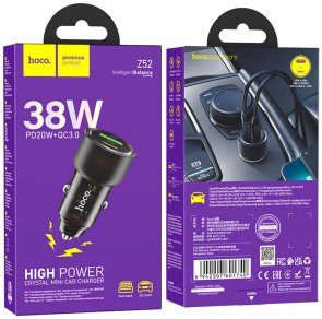 Автомобільний зарядний пристрій Hoco Z52 Spacious 38W Transparent Black (6942007601740)