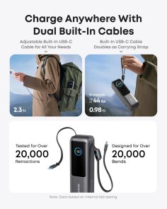 Батарея універсальна Anker 25000mAh 165W Built-In Double USB-C Cables Black (A1695H11)