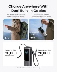 Фото: Батарея універсальна Anker 25000mAh 165W Built-In Double USB-C Cables Black (A1695H11) № 3 | KTC