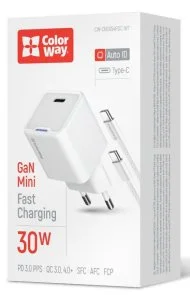 Фото: Зарядний пристрій ColorWay GaN Mini PD 30W White with Type-C / Type-C (CW-CHS054PDC-WT) № 7 | KTC