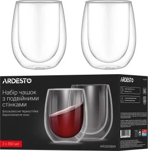 Фото: Набір чашок Ardesto 350ml 2pcs Clear (AR2635BW) № 5 | KTC