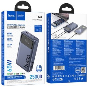Батарея універсальна Hoco Q40 Leader 25000mah 65W Metal Gray (6942007648073)