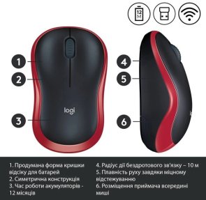 Миша Logitech M185 Red (910-002237)