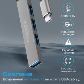 USB-хаб Promate LiteHub-4 Grey (6959144059594)
