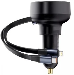 Фото: Автомобільний зарядний пристрій Baseus Enjoyment Pro Car Charger Type-C 60W with Retractable Cable USB-C/Lightning Black (C00057802111-00) № 4 | KTC