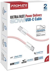 Кабель зєднувальний USB Type-C - USB Type-C Promate ecoline-cc200.pink