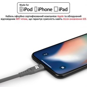 Кабель Promate NerveLink-i 2.4A AM / Lightning 1.2 Grey (6959144042947)