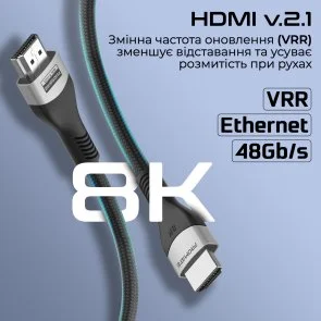 Фото: Кабель Promate PrimeLink8K-500 HDMI / HDMI v.2.1 5m Grey (6959144062495) № 4 | KTC
