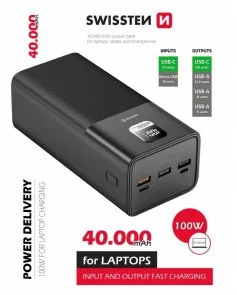 Фото: Батарея універсальна SWISSTEN POWER BANK 40000mAh 100W Black (8595217481275) № 4 | KTC