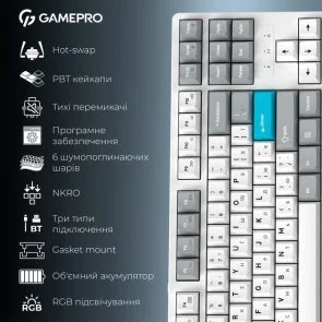 Фото: Клавіатура GamePro Asgard Ragnar MK285WH WL/BT/USB White № 18 | KTC