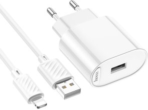 Зарядний пристрій Hoco C109A Fighter 10.5 White with AM / Lightning (6942007656597)