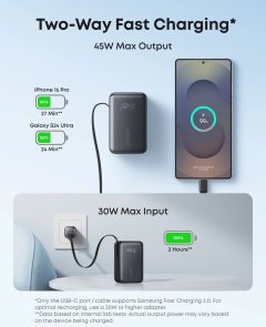 Anker Nano 10000mAh 45W Built-In USB-C Cable Black (A1638H11)