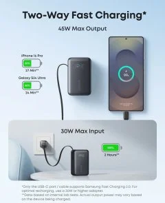Фото: Батарея універсальна Anker Nano 10000mAh 45W Built-In USB-C Cable Black (A1638H11) № 6 | KTC