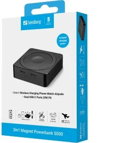 Фото: Батарея універсальна Sandberg 3in1 Magnet Powerbank 5000mAh 20W Qi Wireless 15W Black (421-28) № 12 | KTC