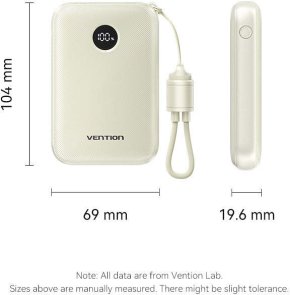 Батарея універсальна Vention FKAN0-C 10000mAh 22.5W with Built-in USB-C Cable