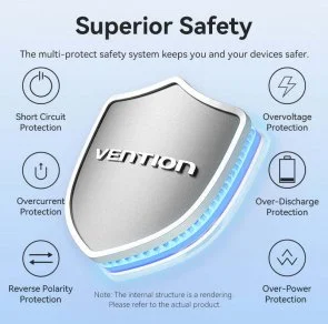Фото: Батарея універсальна Vention FKBB0-C 20000mAh 22.5W with Built-in USB-C Cable Black № 5 | KTC
