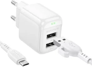 Фото: Зарядний пристрій BOROFONE BAS41A Potential 2A White with AM/MicroUSB (6941991113765) № 4 | KTC