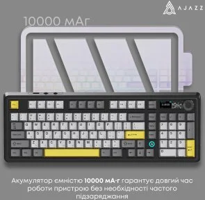 Фото: Клавіатура Ajazz AK980 V2 Maillard Switch WL/BT/USB Black/Grey/Yellow (AK980-V2-M-BGY) № 12 | KTC