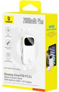 Фото: Батарея універсальна Baseus EnerFill FC31 Digital Display 20000mAh 45W White (P10082105213-00) № 4 | KTC