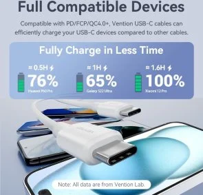 Фото: Кабель Vention 60W Type-C / Type-C 1m White (TRCWF) № 6 | KTC