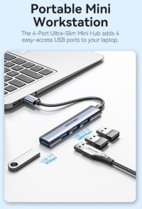 Хаб USB 3.0 4 Port Vention, 0.15m, Grey