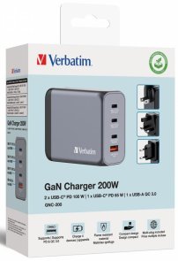 Зарядний пристрій Verbatim QC3.0 PD GaN 200W (32204)