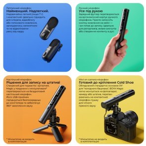 Бездротовий петличний мікрофон Boya Magic-02 Type-C/Lightning Black