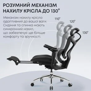 Фото: Крісло SIHOO Doro C300L with Footrest Black (DORO-C300L-A3-101-JT) № 8 | KTC