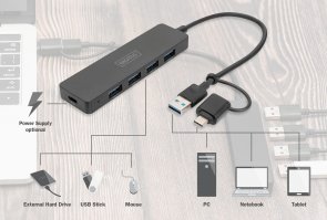 USB-хаб Digitus DA-70235 4in1 Black