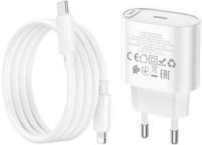 Зарядний пристрій Hoco C109A Fighter QC PD 20W White with Type-C/Lightning (6942007656665)