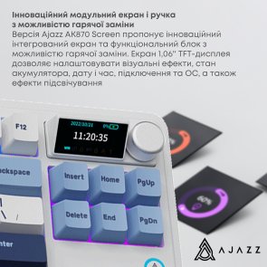  Клавіатура Ajazz AK870 Plus Murad Switch RGB WL/BT/USB White (AK870-MU-BWD)