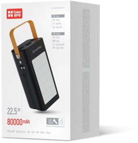 Батарея універсальна ColorWay 80000mAh LCD/Lamp 22.5W Black (CW-PB800LPA8BK-PDD)