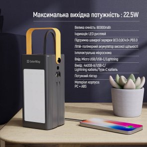 Батарея універсальна ColorWay 80000mAh LCD/Lamp 22.5W Black (CW-PB800LPA8BK-PDD)