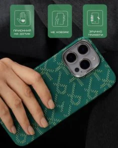 Фото: Чохол Pitaka for Apple iPhone 16 Pro Max - Tactile Woven Monogram Green/Gold (KI1601PTKP) № 11 | KTC