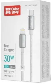 Фото: Кабель ColorWay zinc alloy braided 30W Type-C / Lightning 1m White (CW-CBPDCL098-WT) № 4 | KTC