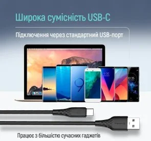 Фото: Кабель ColorWay textured PVC 3A AM / Type-C 1m Black (CW-CBUC094-BK) № 7 | KTC
