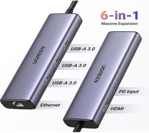 Хаб USB Type-C 3xUSB/Type-C/HDMI/RJ45/PD Ugreen CM512, Space Gray