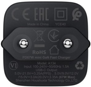 Зарядний пристрій Acefast A134 PD GAN 67W Black (6974316285717)