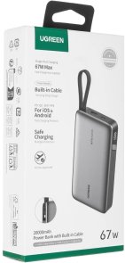Батарея універсальна UGREEN PB550 20000mAh with built-in USB-C 67W Grey (55996B)
