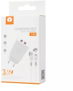 Фото: Зарядний пристрій WUW T55 3.1A White with AM / MicroUSB (6972573333974) № 3 | KTC