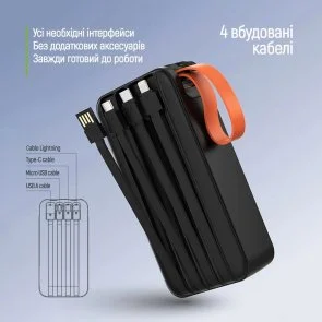 Фото: Батарея універсальна ColorWay PowerHub 30000mAh 22.5W Built-in Cable Type-C/USB-A/Lightning/Micro USB (CW-PB300LP07BK) № 11 | KTC