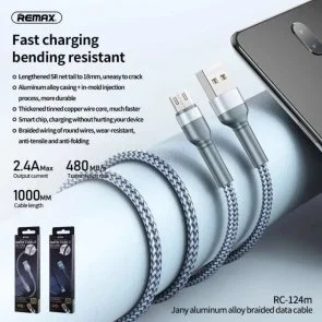 Фото: Кабель Remax Jany Series Aluminum Alloy Braided RC-124 2.4A AM / MicroUSB 1m Black (6972174153568) № 4 | KTC