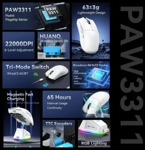 Фото: Миша Attack Shark X11 WL/BT/USB White (X11W_AS) № 9 | KTC