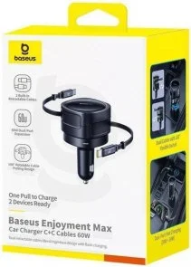 Фото: Автомобільний зарядний пристрій Baseus Enjoyment Max Retractable Cable 60W Black (C00035507121-01) № 5 | KTC